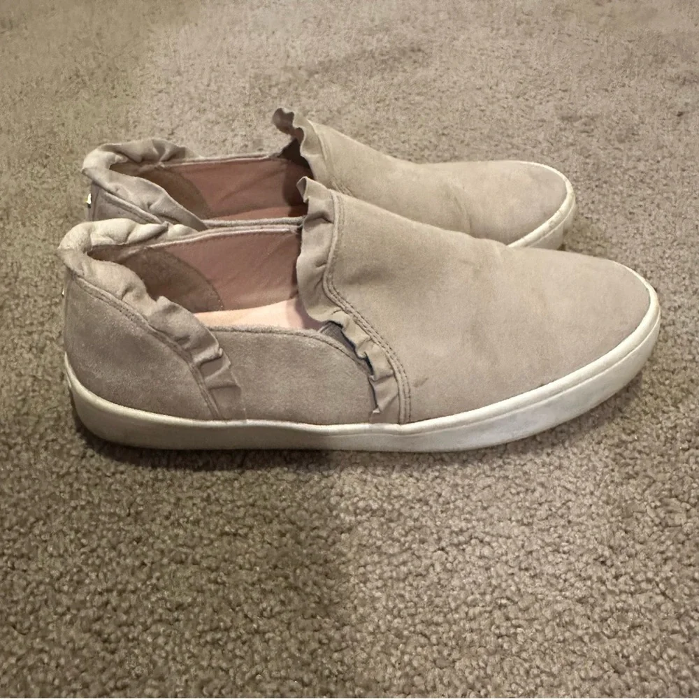 Kate Spade Lillie Gray Suede Slip On Sneaker Ruffle
